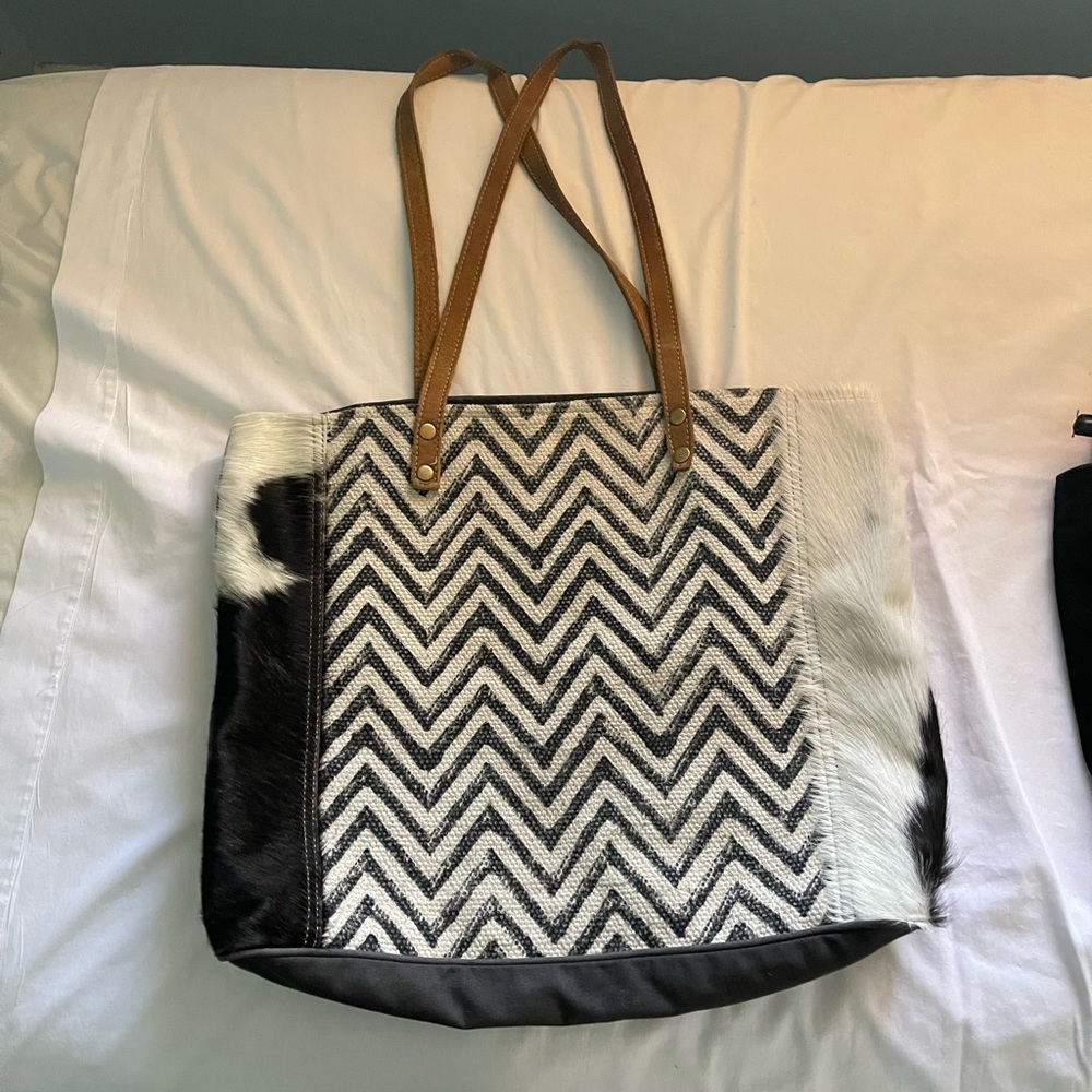 Myra cowhide canvas tote bag